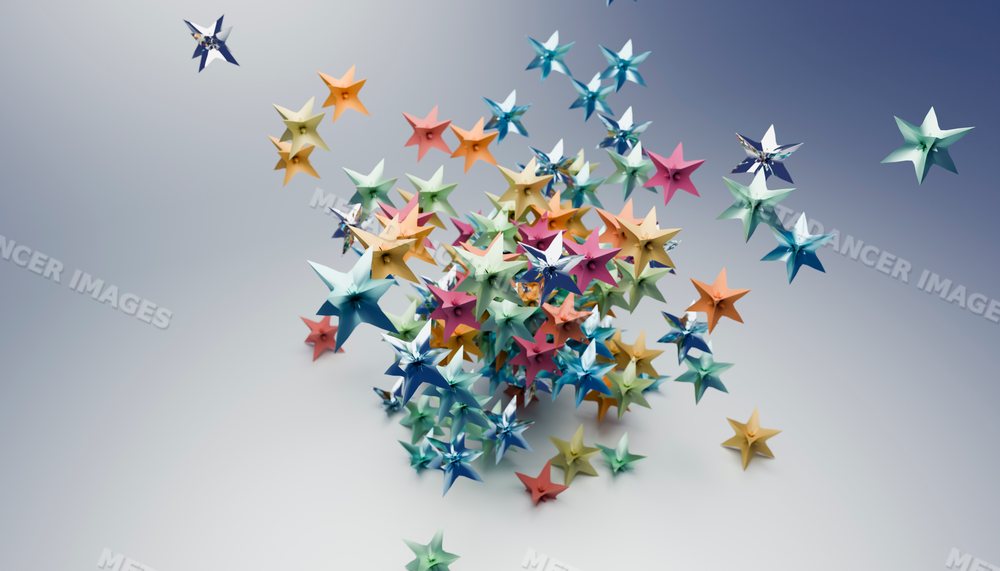 Colorful floating stars in a 3d abstract digital illustration