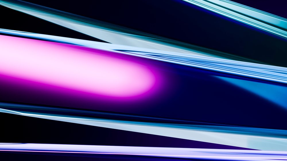 Abstract digital illustration features glowing diagonal light streaks in blue and pink hues forming a dynamic pattern.