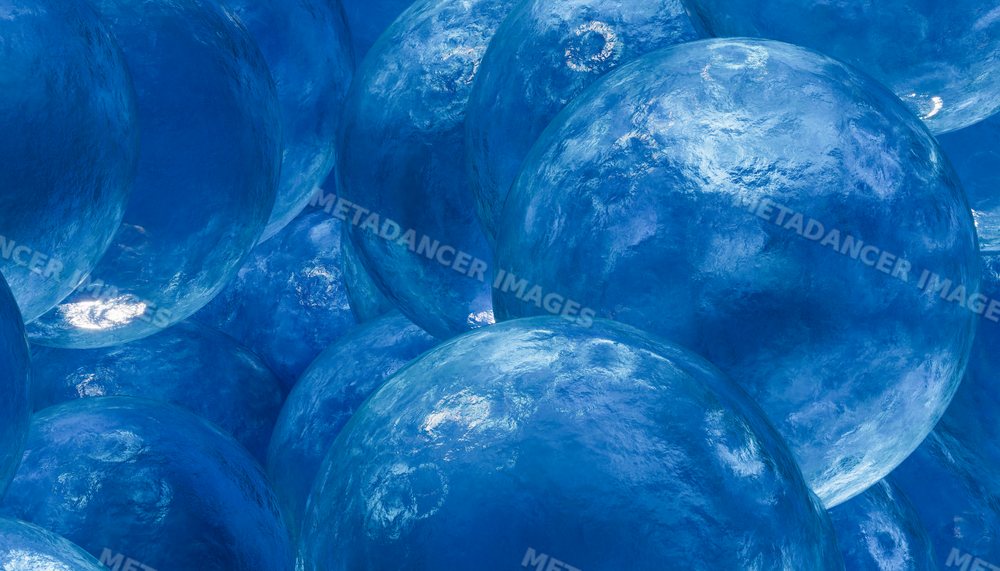 Abstract cluster of shiny blue spheres in a digital 3d illustration
