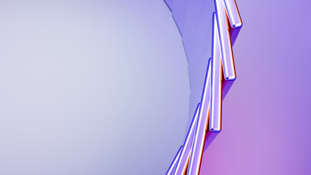 Abstract digital illustration featuring glowing purple, blue, and orange geometric bars on a smooth gradient background.