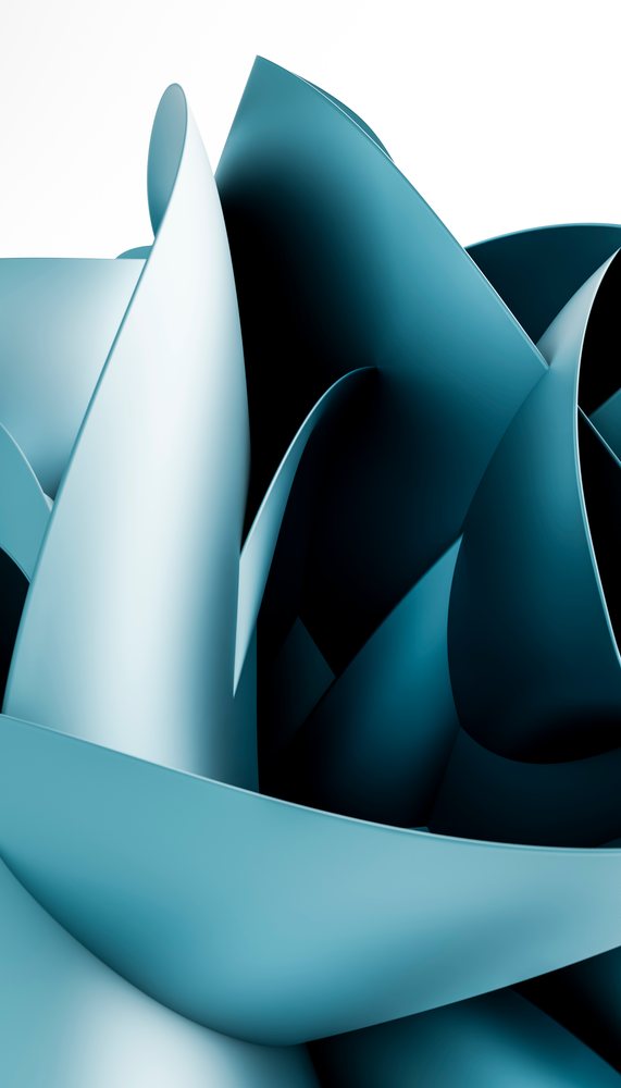 Abstract blue curved shapes forming a modern flowing sculpture in studio lighting.