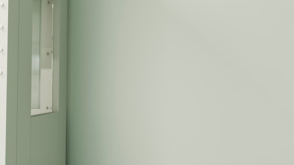 Wall-mounted mirror surrounded by multiple round illuminated bulbs in a modern minimalist indoor setting.