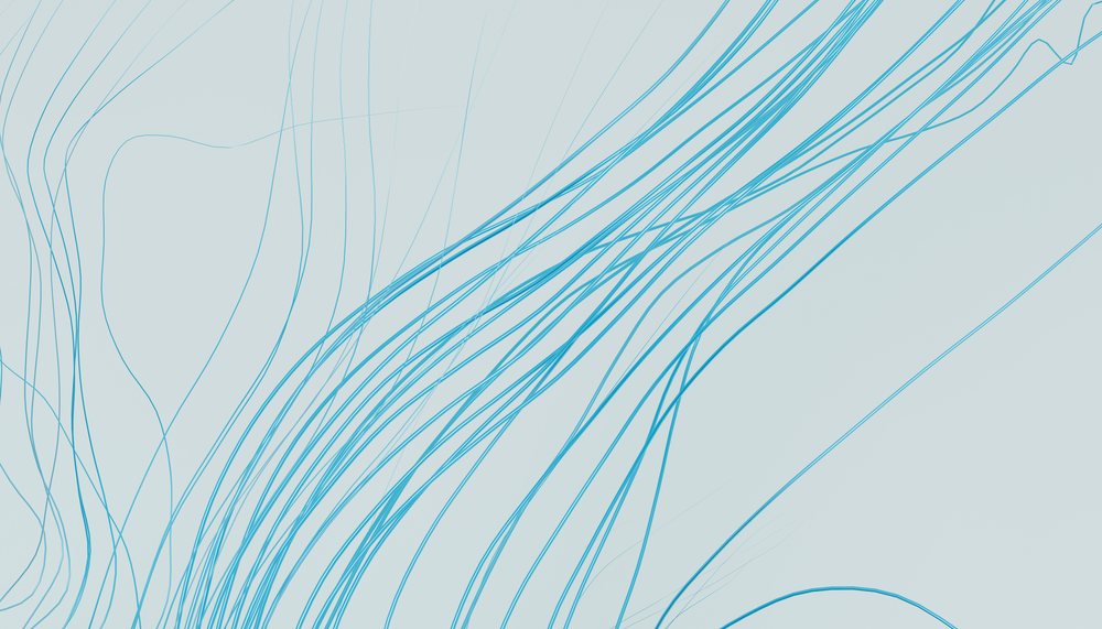Blue thin abstract lines flowing on a light background in a digital vector style.