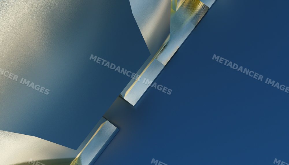 Abstract geometric silver and blue shapes create a minimalist modern