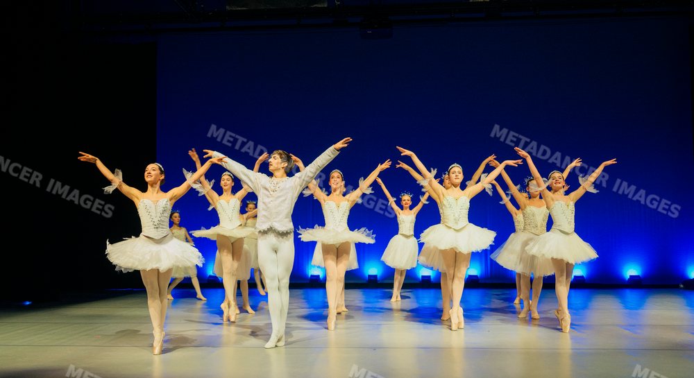 Ballet dancers performing a classical routine on stage
