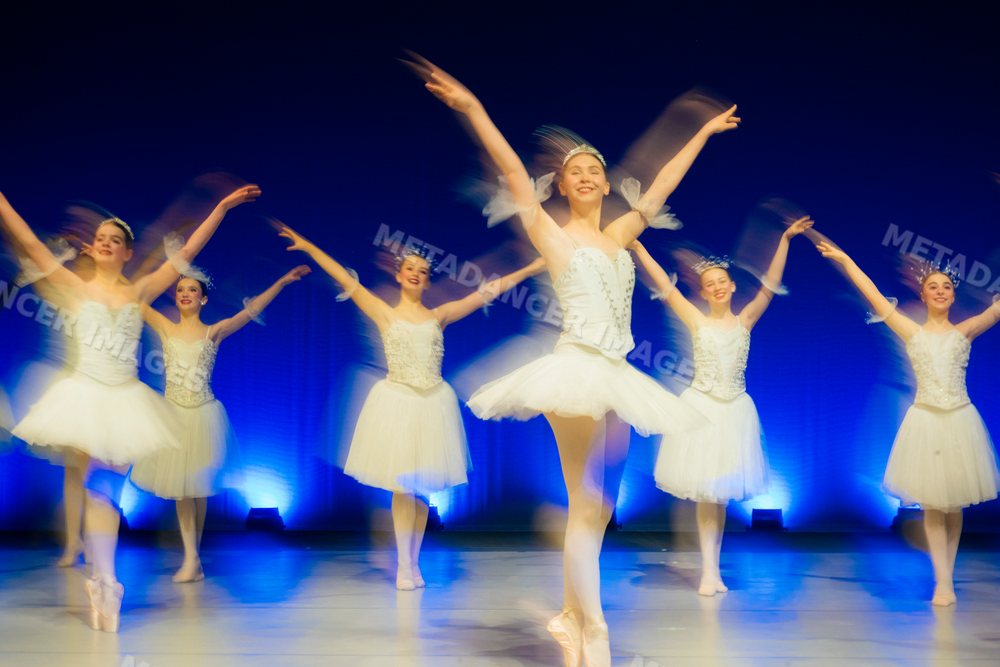 Ballet dancers perform a classical holiday ballet on stage
