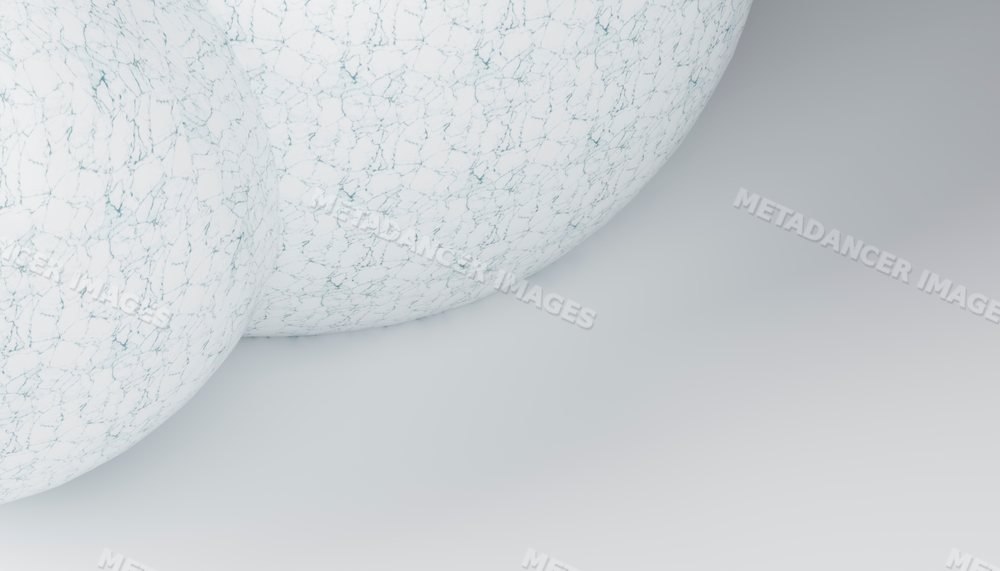 Close-up digital illustration of white marble spheres with smooth