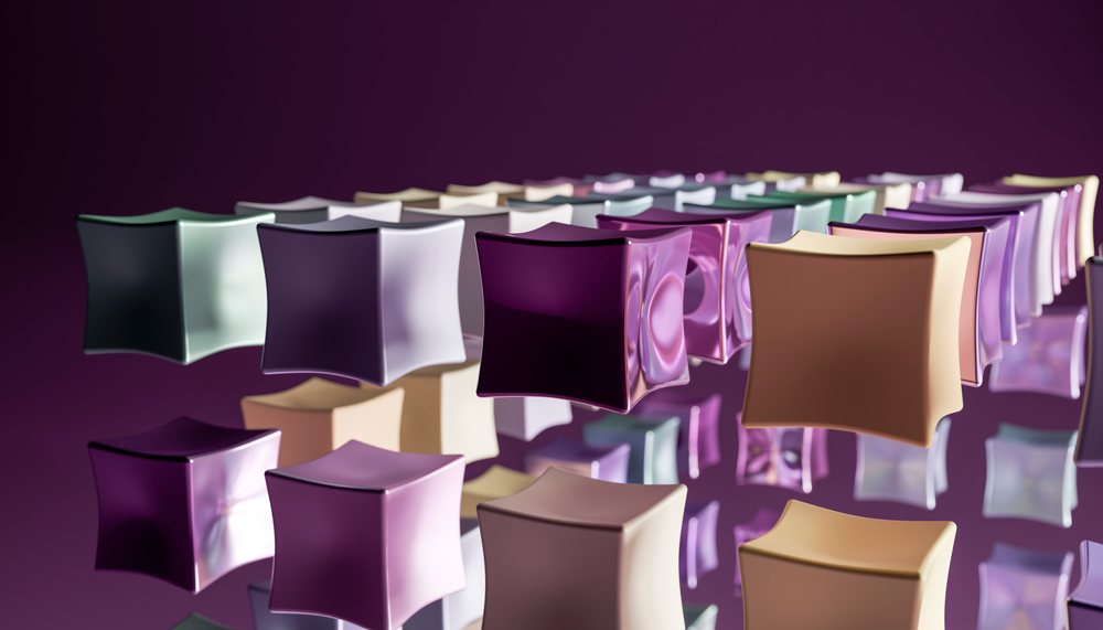 Colorful 3d cubes float over a reflective surface