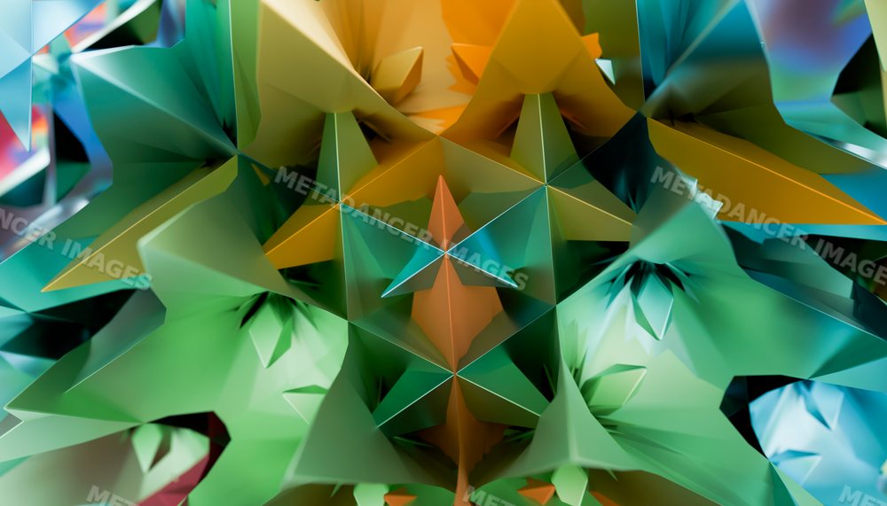 3d rendering of colorful abstract geometric shapes with triangular