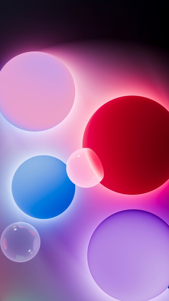 Six colorful glowing spheres float against a soft pastel gradient background in a digital 3D illustration.