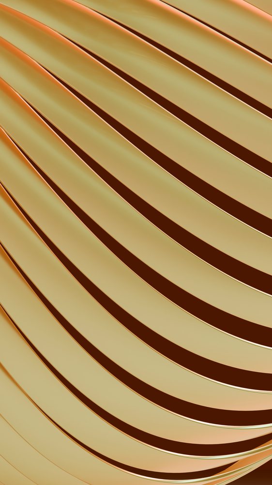 Digital illustration of abstract golden metallic ribbons forming smooth flowing curves in a decorative pattern.