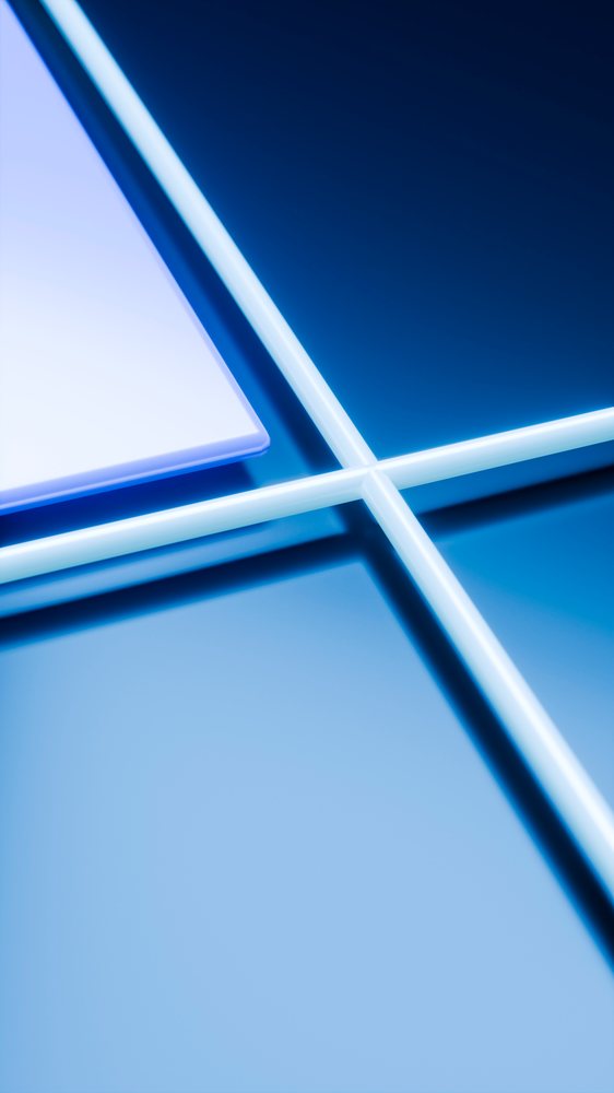 Abstract digital art featuring intersecting glowing blue and white lines on a glossy surface with futuristic lighting effects.