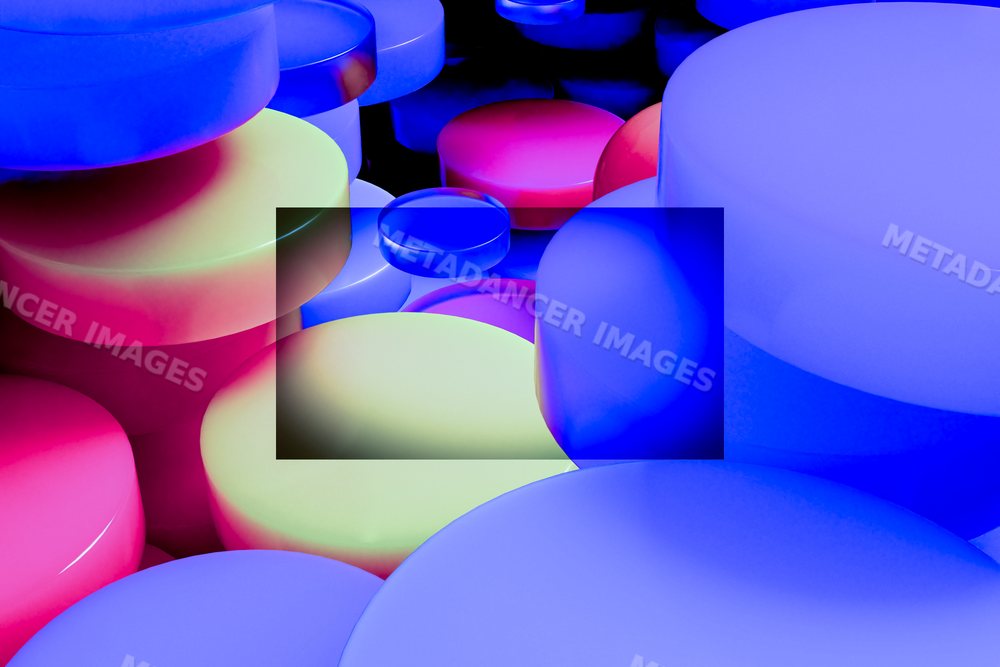A colorful abstract 3d render of overlapping glowing cylinders