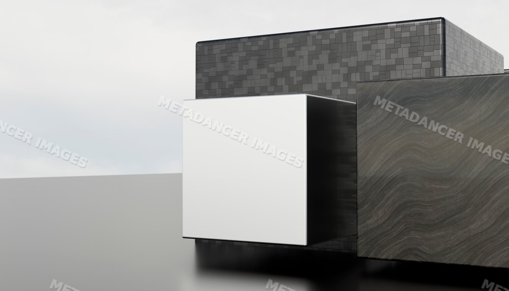 Minimalist digital rendering of three textured cubes arranged in a row
