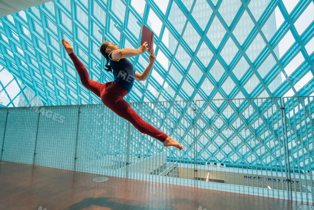 A dancer leaps gracefully