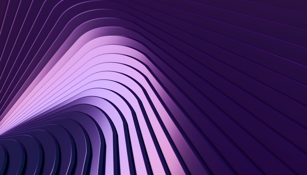 Abstract digital art featuring purple curved lines and 3D wave-like shapes with a gradient from dark purple to lavender.