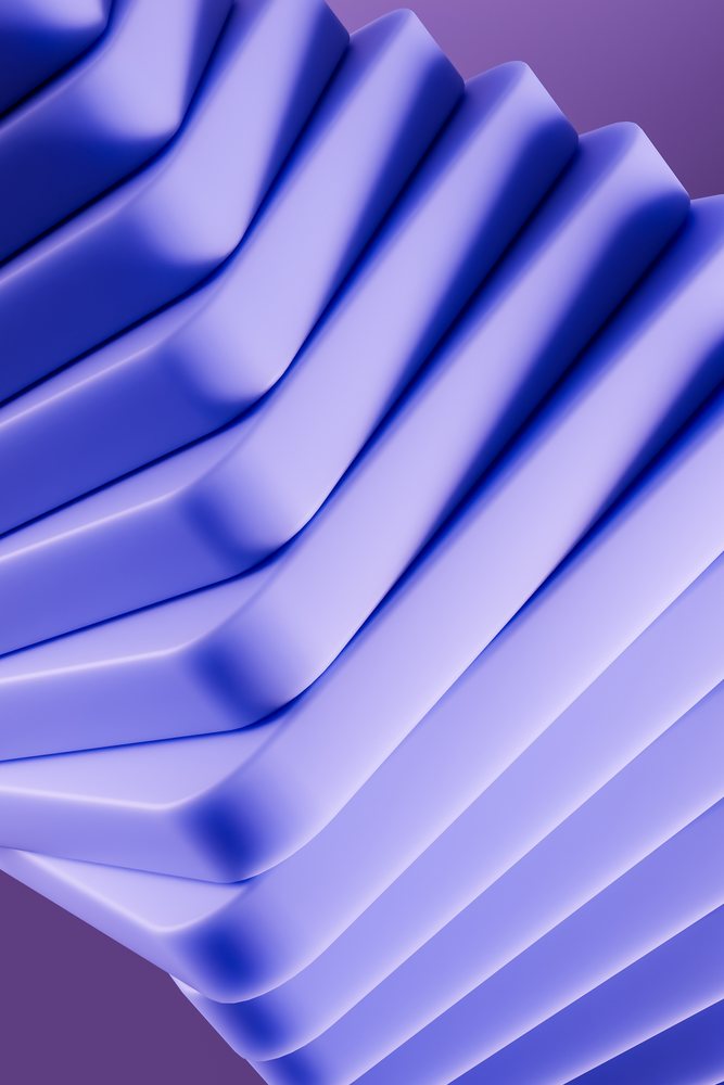Abstract 3D digital render featuring smooth blue and purple curved shapes with a modern geometric pattern.