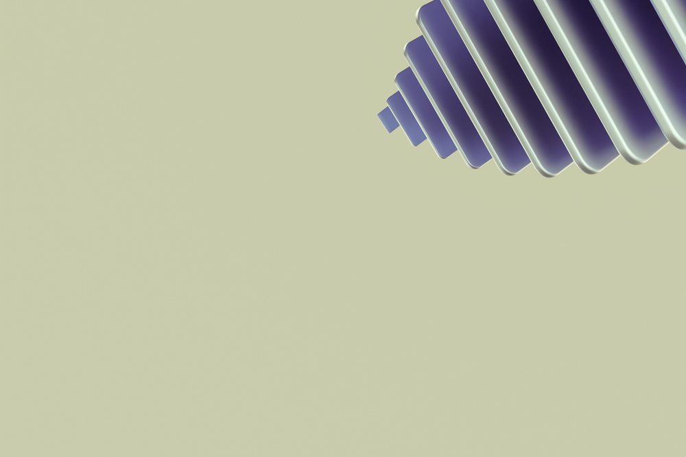 Abstract render of stacked rounded rectangular shapes in blue tones on a neutral background.