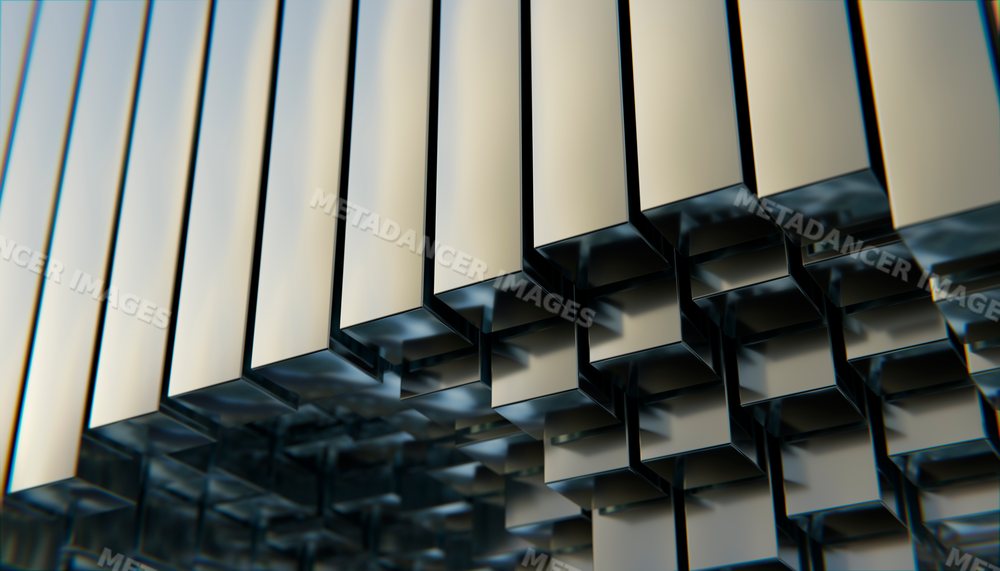 Metal rectangular bars stacked in geometric abstract pattern