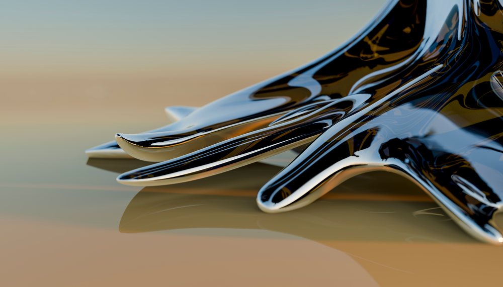 Close-up of a black glossy abstract sculpture with fluid curves