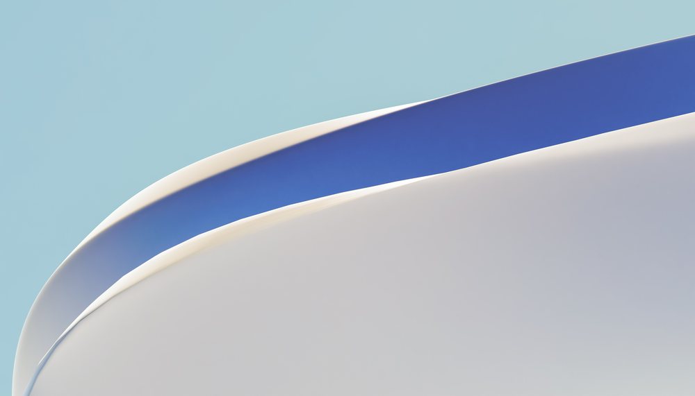 Abstract render showing smooth white and blue curved shapes against a plain light blue background in a minimalistic modern design.
