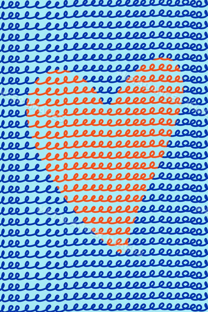 Abstract red heart formed by looping lines over blue line pattern