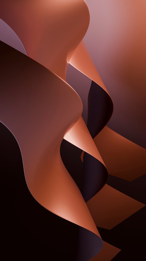 Abstract digital illustration featuring smooth flowing orange curved shapes with soft gradient shading and dynamic shadows.
