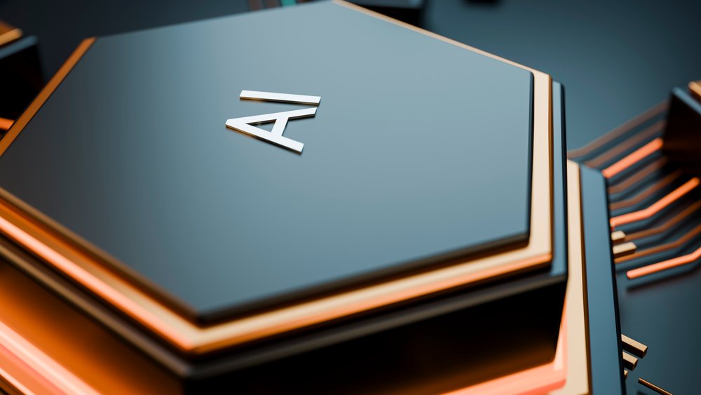 Close-up view of stacked blue hexagonal multi-layer circuit boards with orange conductive lines highlighting edges in a modern electronic component.