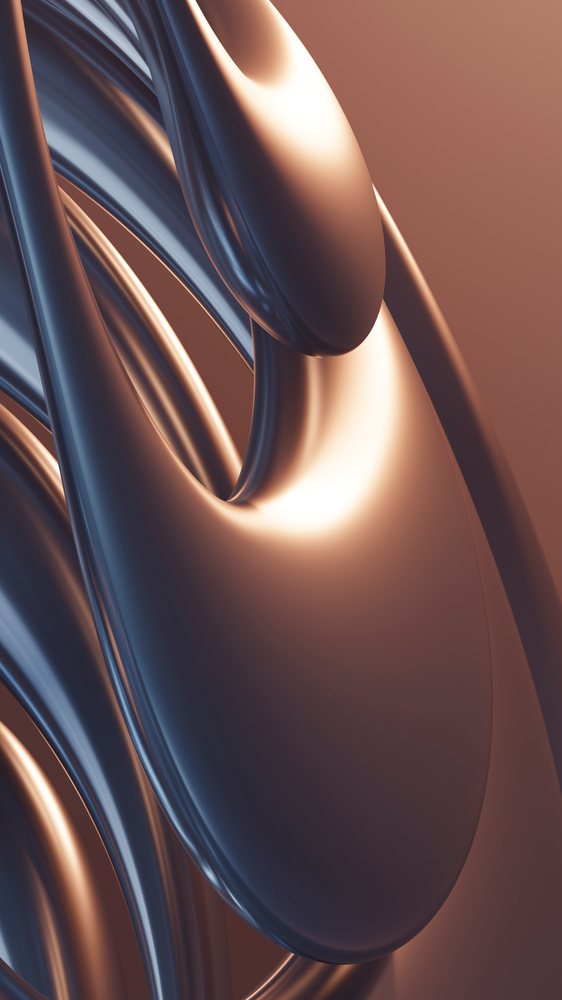 Digital abstract sculpture with smooth, flowing metallic curves and reflective bronze surfaces in a modern artistic design.