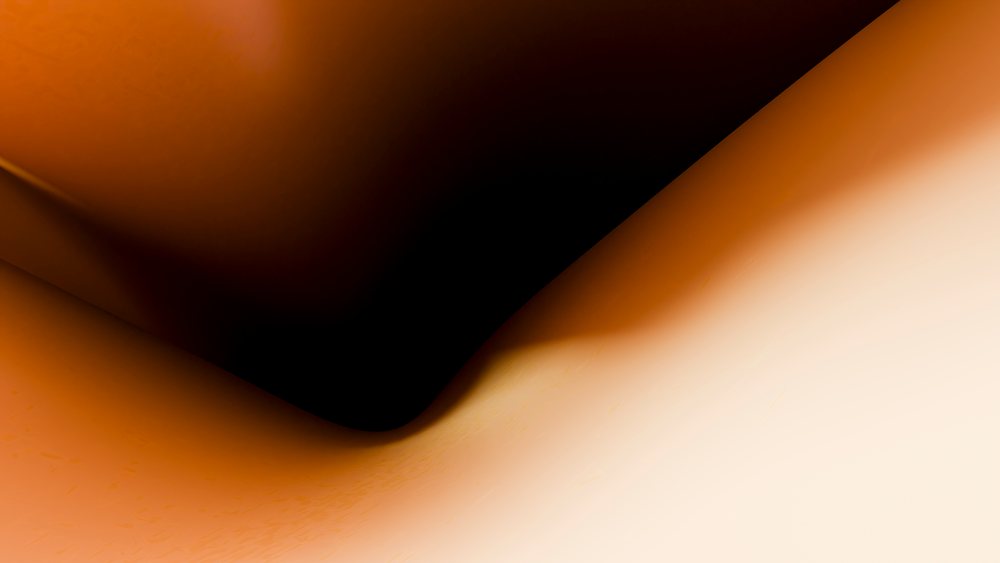 Smooth abstract image with flowing curves in orange, brown, and black gradients and shadows.