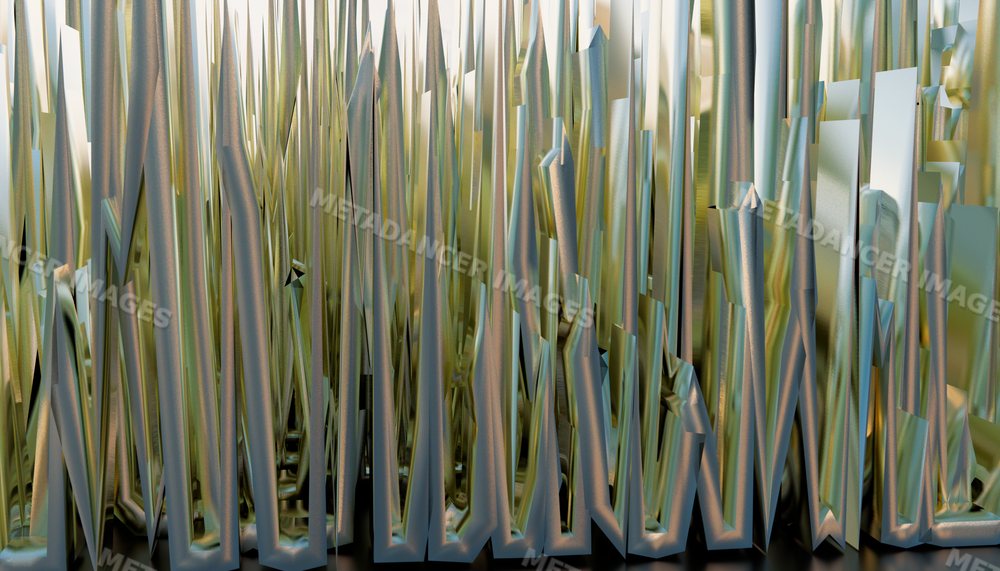 Close-up of reflective metallic spikes arranged in an abstract pattern