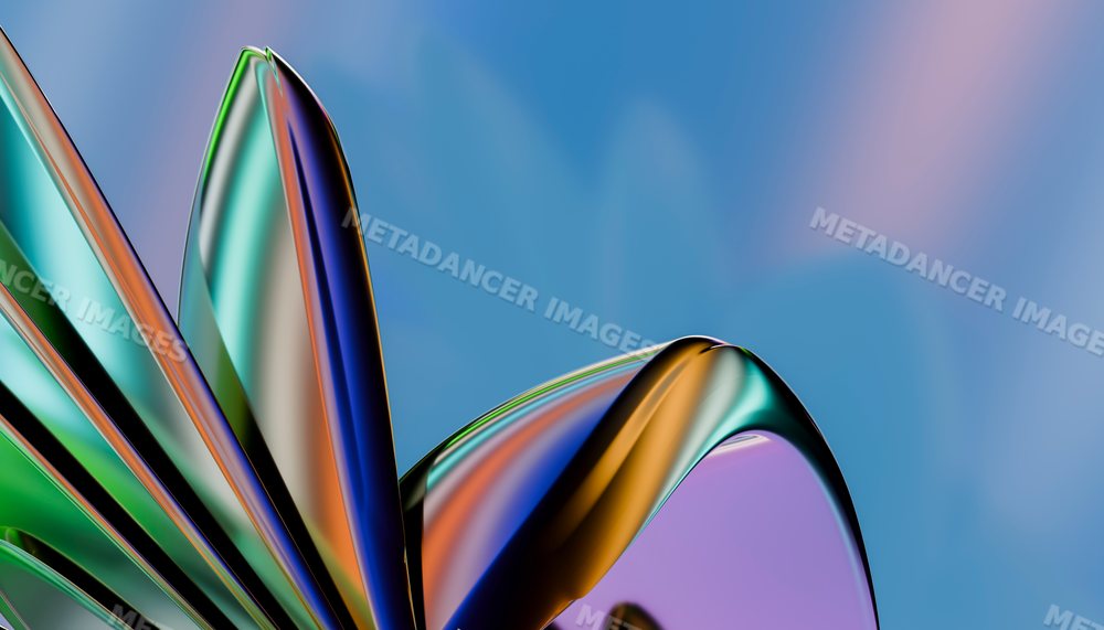 Colorful abstract metallic sculpture with smooth curves against