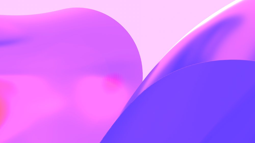 Abstract smooth purple shapes with round curves against a soft pink background in a minimalist composition.