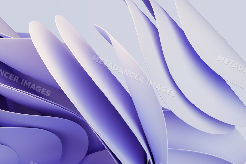 Abstract 3d render of smooth purple curved shapes creating a flowing
