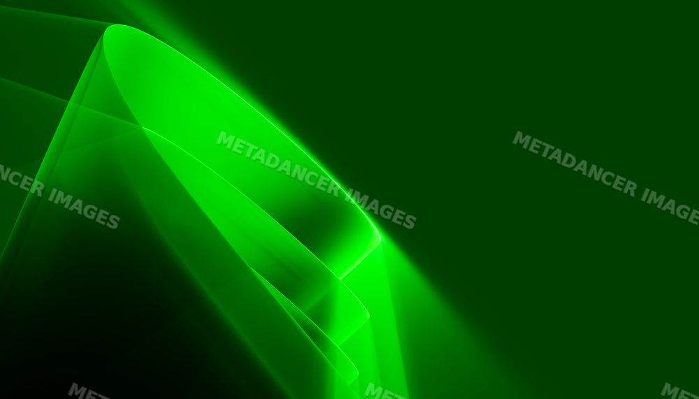 Abstract digital art with glowing green curved lines on dark