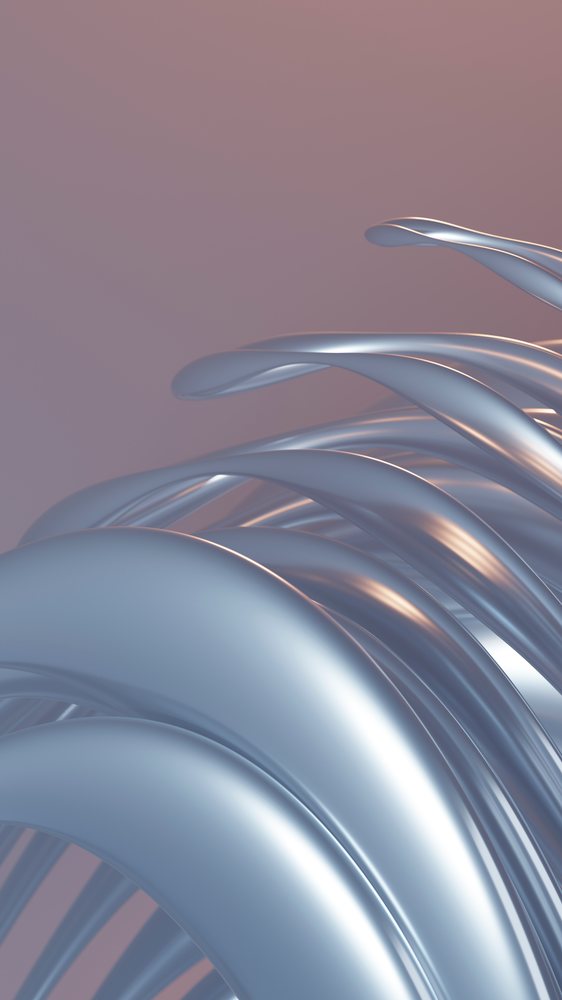 Abstract metallic blue and silver curved shapes twist and flow in a minimalist digital illustration.