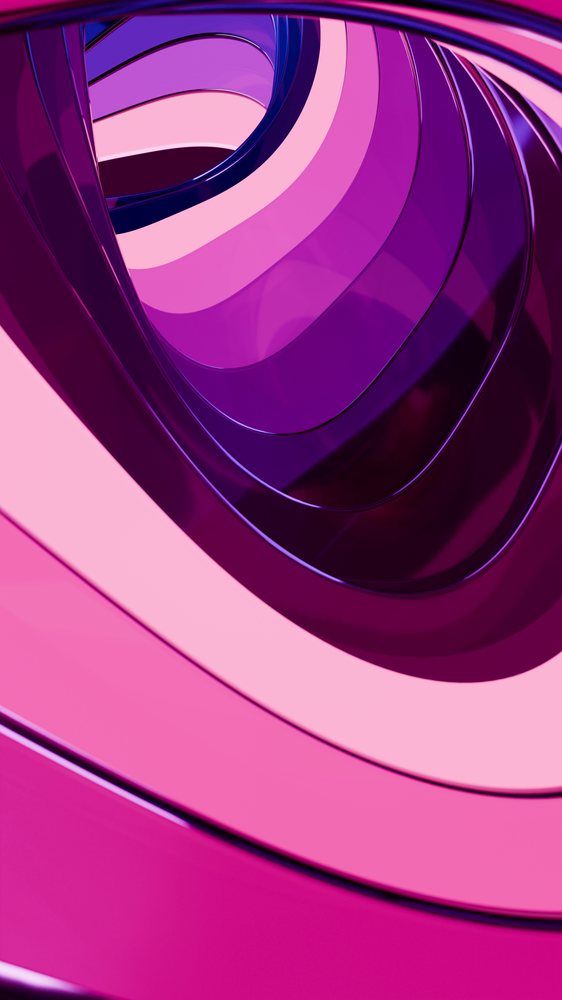 Abstract 3D illustration featuring intertwined purple and pink concentric rings with smooth, shiny surfaces.