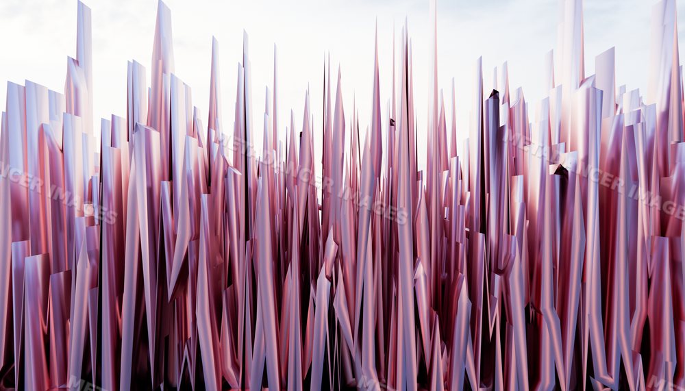Digital 3d rendering of sharp vertical spikes with purple gradient