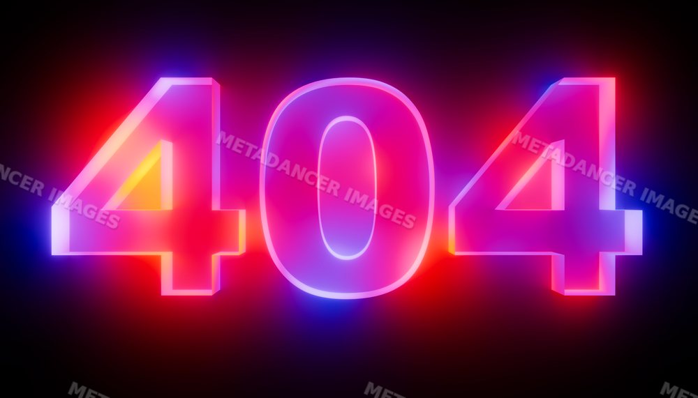 Glowing neon 404 error numbers symbolizing a webpage not found