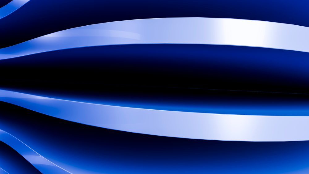 Abstract digital illustration of flowing blue curved waves with smooth glossy reflective surfaces.