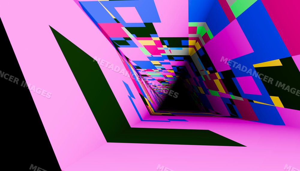 Colorful abstract geometric tunnel in vibrant digital art perspective
