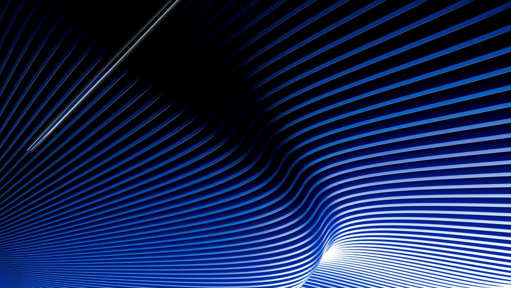 Dynamic modern wave pattern with blue curved lines and black background in a digital abstract illustration.
