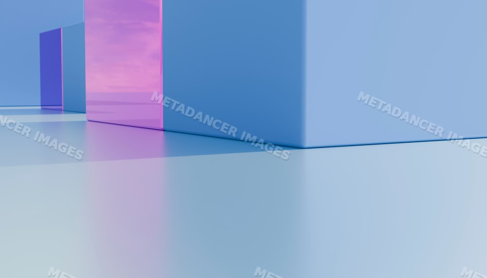Minimalist abstract composition with blue and pink geometric cubes
