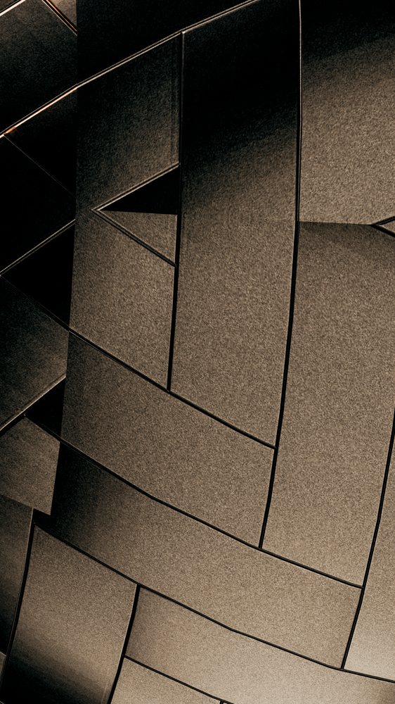 Digital illustration featuring a layered composition of brown curved rectangular panels forming a geometric pattern.