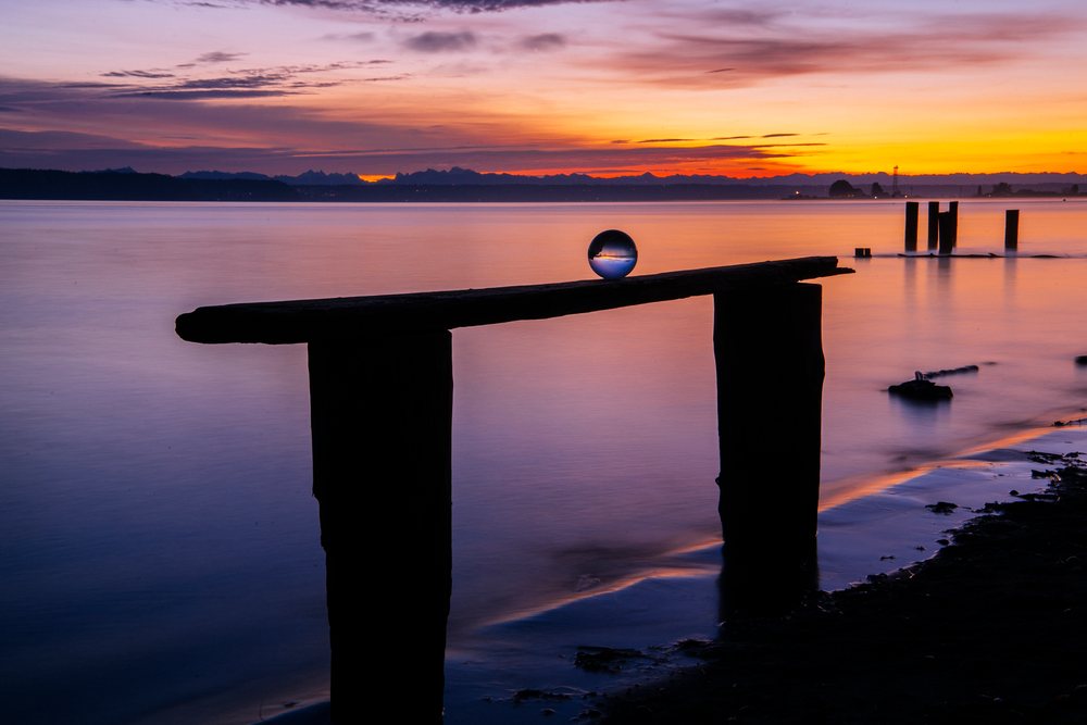 Sunset over the lake, Washington, Norwegian Point, USA.