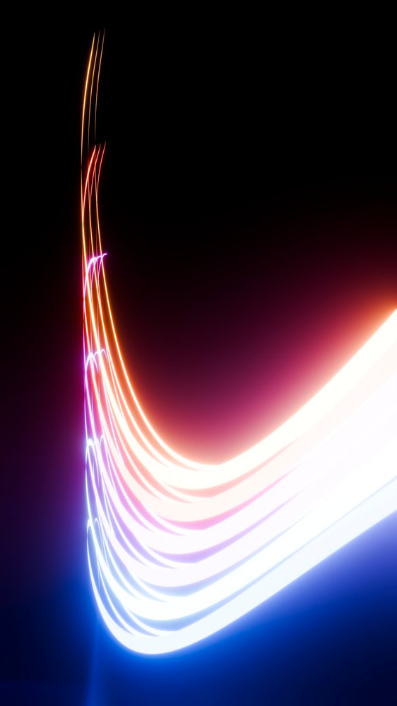 Colorful curved light trails glowing against a dark background in a dynamic abstract digital illustration.