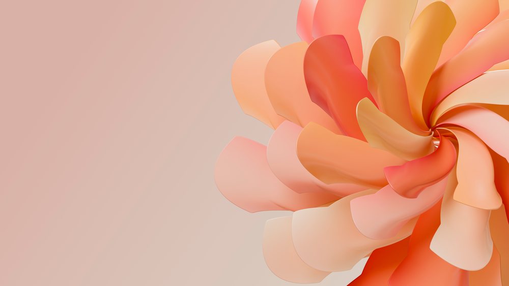 Abstract digital illustration showing a stylized flower with layered orange and pink petals on a soft pastel background.