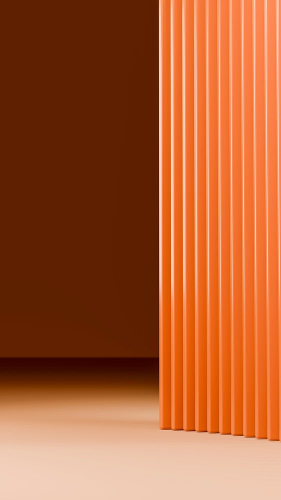 Multiple vertical orange bars with a glossy finish are evenly spaced in parallel against an orange background in a studio setting.