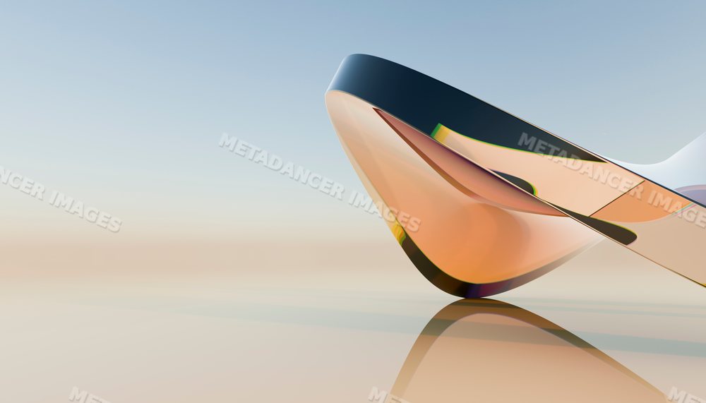 Closeup of a modern abstract reflective sculpture with smooth curves