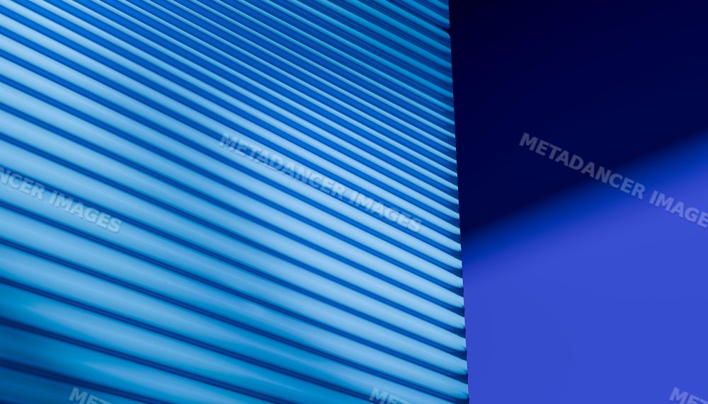 Close-up of blue exterior window shutters casting shadows on a blue